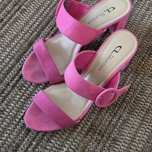 CL by Laundry Bright Pink Suede Block Heel Sandals